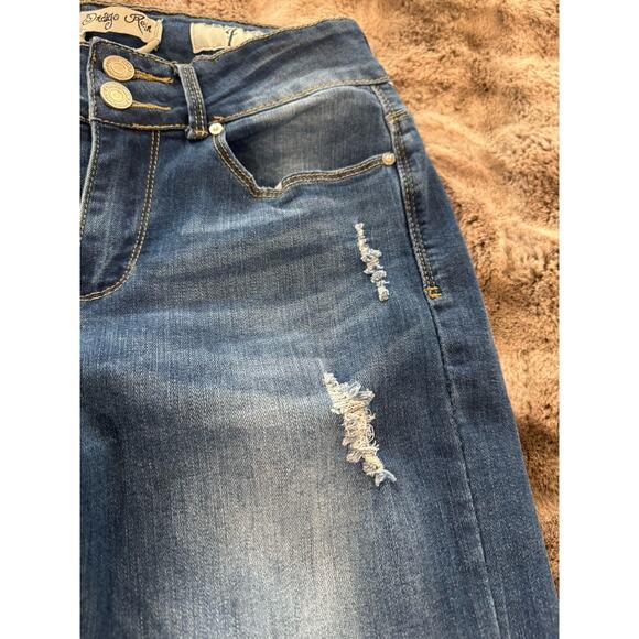 Indigo Rein Distressed Cuffed Slim Leg Denim Jeans Ankle Size 7 - Picture 5 of 9